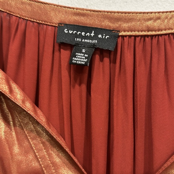 Current Air MINI DRESS metallic bronze pleated mini dress long sleeve small NWOT - Picture 11 of 11